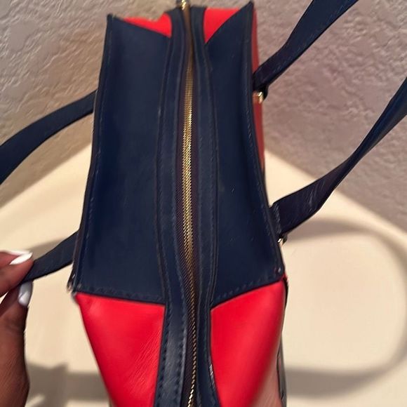 Kate Spade 2 Park Avenue Leather Handbag Purse Nautical Red White Blue Pristine - Picture 12 of 15
